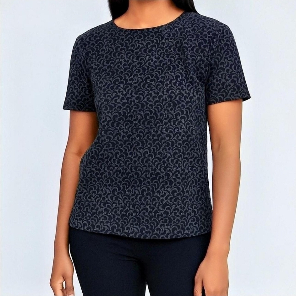 Ann Taylor LOFT Top Womens Size Small Black Gray Velvet Brocade Work Casual Chic